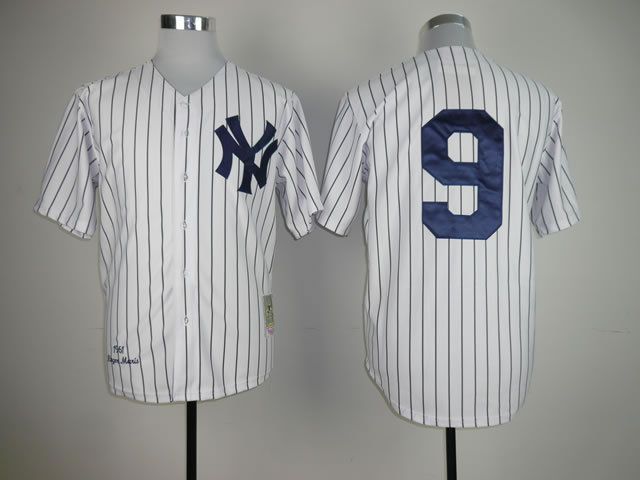 Men New York Yankees 9 No name White Throwback MLB Jerseys